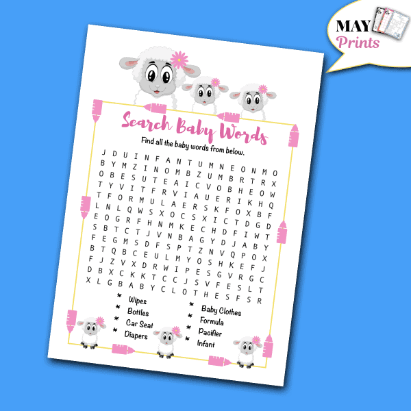 Little Lamb Baby Shower Game - Search Baby Words