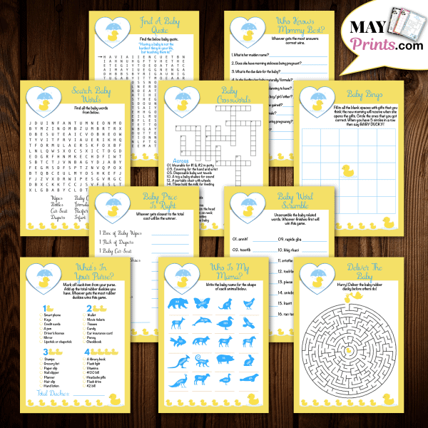 Printable Rubber Ducky Baby Shower Games