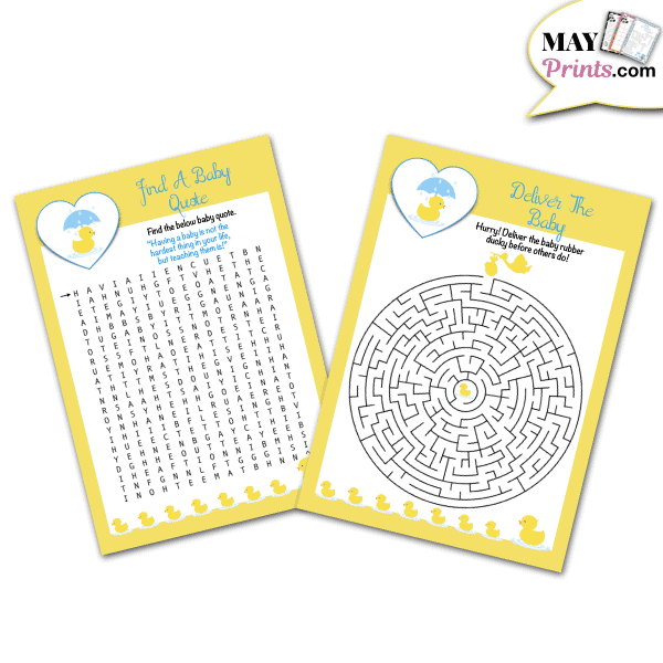 Printable Rubber Ducky Baby Shower Games Find A Baby Quote and Maze