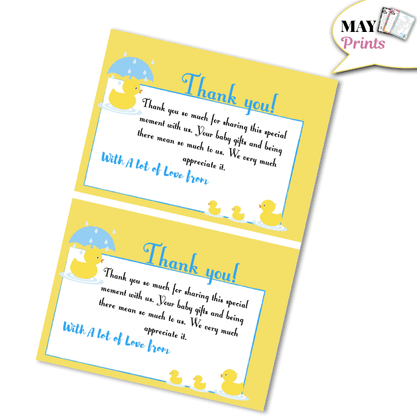 Printable Rubber Ducky Baby Shower Thank You Card