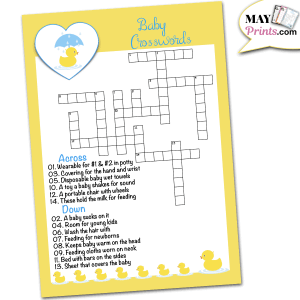 Rubber Ducky Baby Shower Games Baby Crosswords