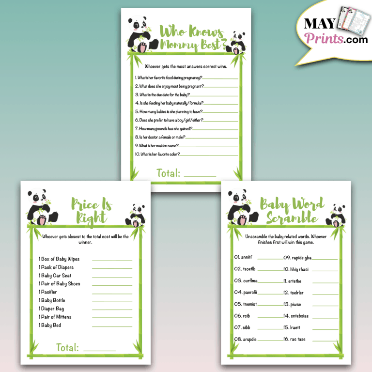 Panda Themed Baby Shower Games For Baby Boys
