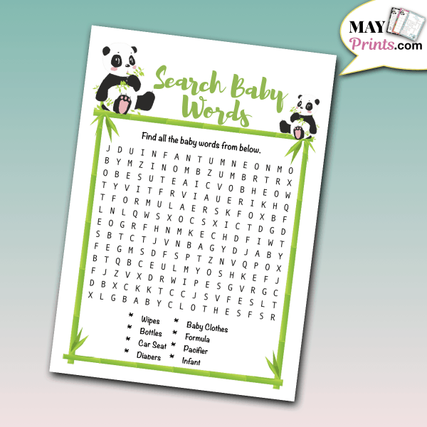 Panda Themed Baby Shower Games Search Baby Words