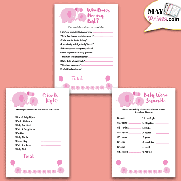 Pink Elephant Baby Shower Games For Girls