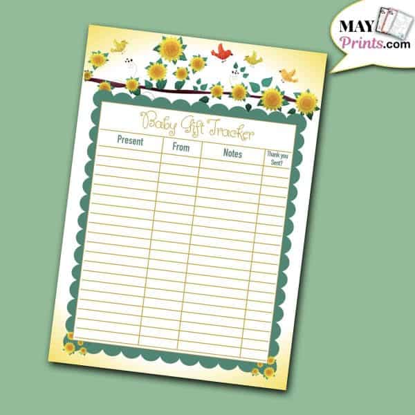 Sunflower Baby Shower Games Baby Gift Tracker