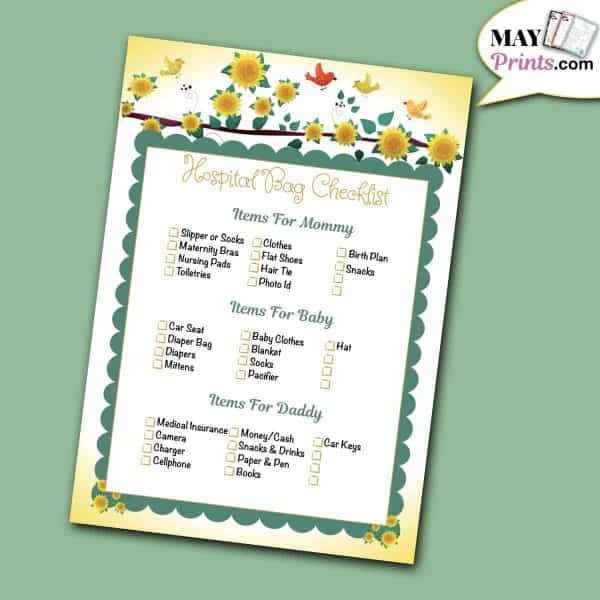 Sunflower Baby Shower Games Hospital Bag Checklist