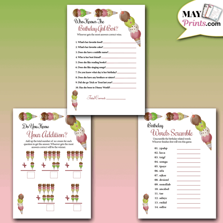 Ice Cream Birthday Party Games For Little Girls 10 Printable Games