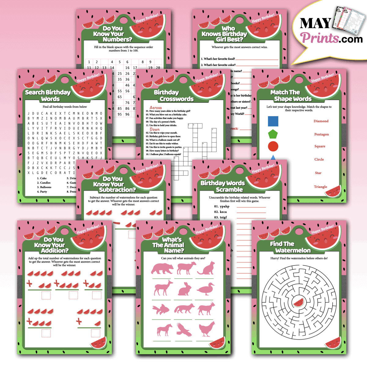 watermelon birthday party games 10 printable games