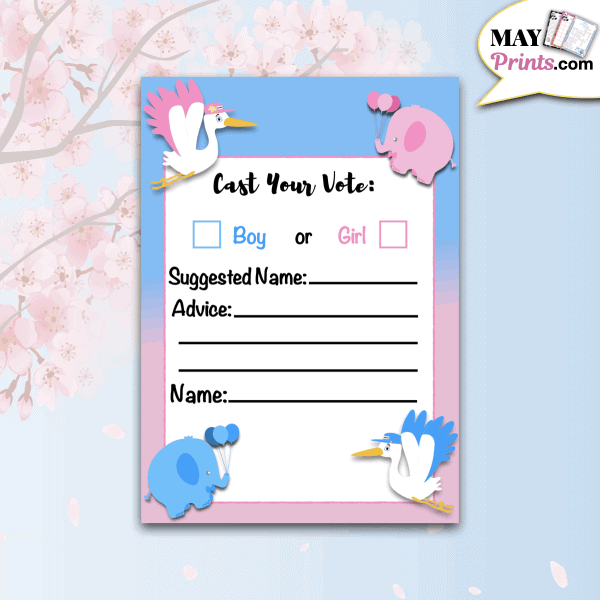 Stork Delivery Elephant Gender Reveal Voting Card