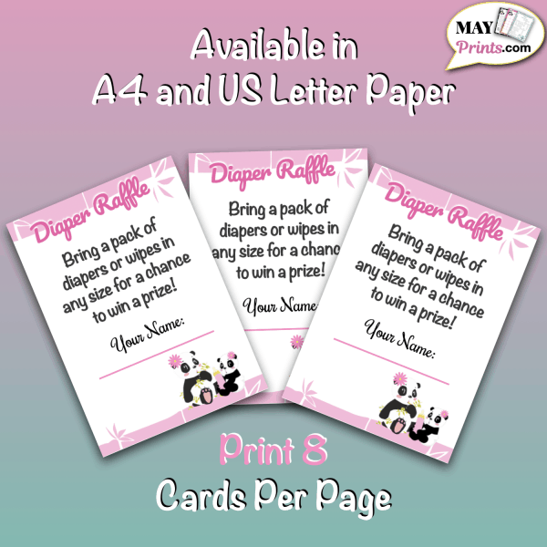 Pink Panda Baby Shower Diaper Raffle Tickets