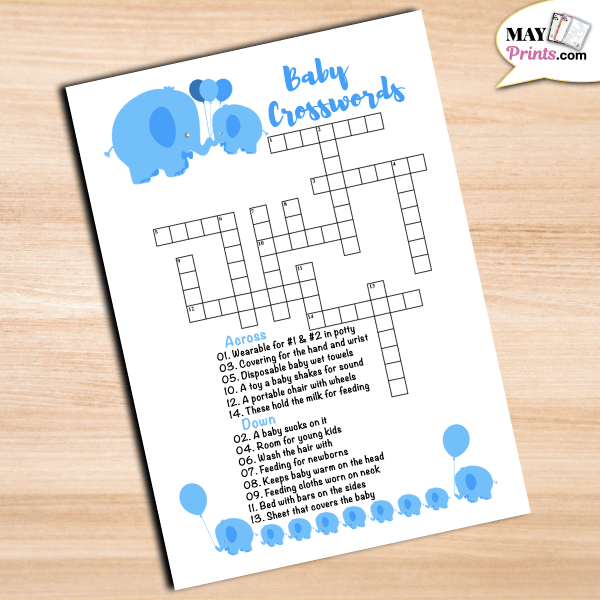 Printable Elephant Themed Baby Shower Games Baby Crosswords