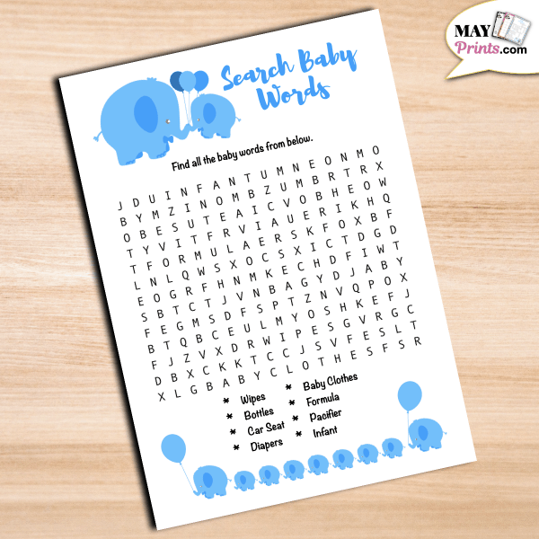 Printable Elephant Themed Baby Shower Games Search Baby Words