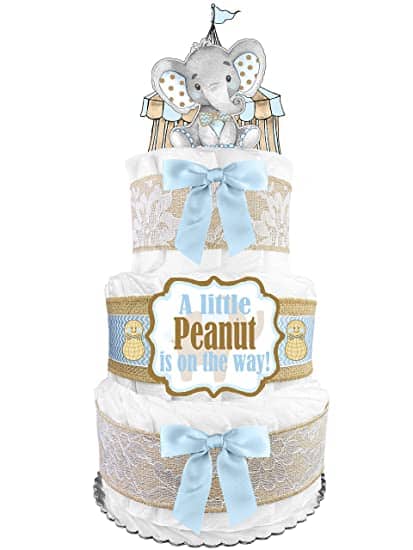 Blue Elephant Baby Shower Diaper Cake