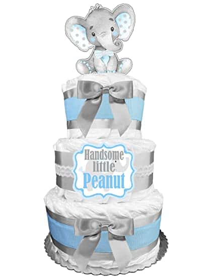 Blue Elephant Baby Shower Diaper Cake