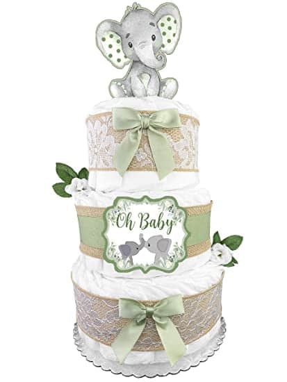 Green Elephant Diaper Cake For Boy and Girl