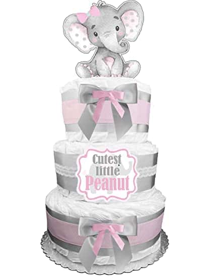 Elephant Diaper Cake For Baby Girl